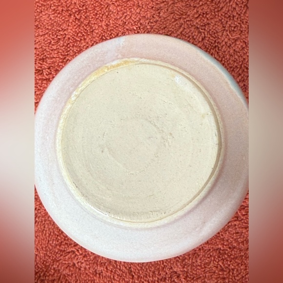 Hand Thrown Signed Pottery Vase Turquoise & White 4" X 4" - Picture 4 of 6